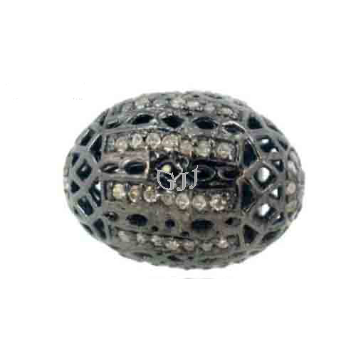 Flat Design Pave Diamond Beads 925 Sterling Silver Diamond Findings Handmade Silver Finish Diamond Beads Pave Connector BDB-054