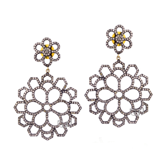online retail/wholesale Pave diamond Floral Style Dangle Earring of 14 ...